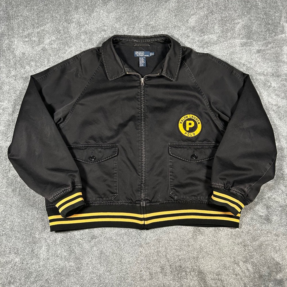 Polo Ralph Lauren Bomber Varsity Jacket 2000s Mens XXL Black Yellow Twill Patch